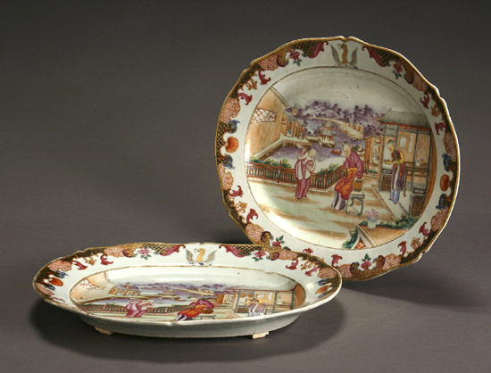 Appraisal: Pair of Chinese Export 'Famille Rose' Crested Platters Made for