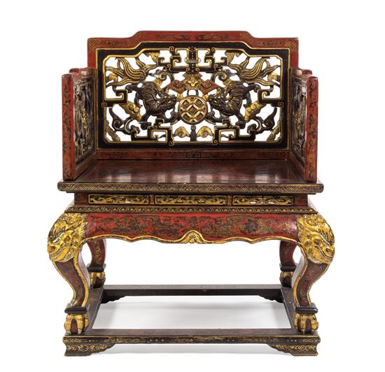 Appraisal: Sale Lot A Chinese Gilt-Decorated Red-Lacquered Throne Chair th th