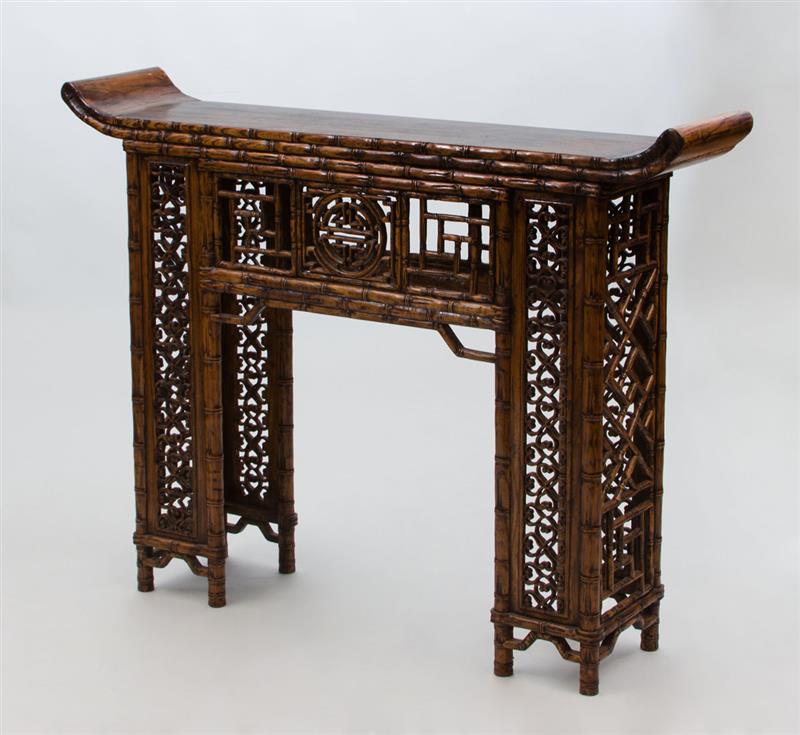 Appraisal: Chinese Faux Bamboo Console Table Modern The frieze with central