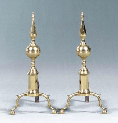 Appraisal: Pair Federal brass andirons steeple tops octagonal plinth above spur