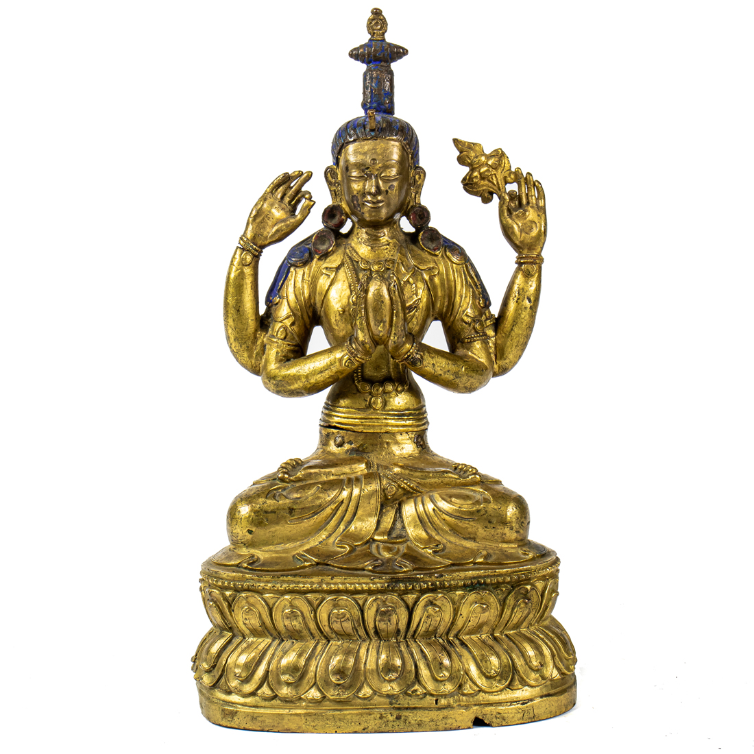 Appraisal: TIBETAN GILT BRONZE BUDDHIST FIGURE Tibetan gilt bronze Buddhist figure