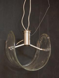 Appraisal: Modernist Thick Clear Sling Glass Hanging Light Manner of Mazzego