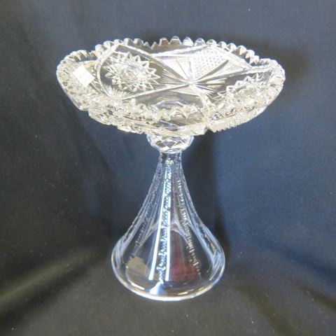 Appraisal: Cut Glass Tazza starburst cane ray decor base would convert