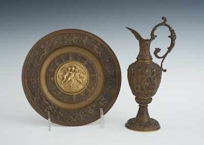 Appraisal: A Petite Bronze Ewer With Liner Plate Nicely cast bronze