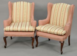 Appraisal: Pair of Louis XV style upholstered wing chairs Pair of