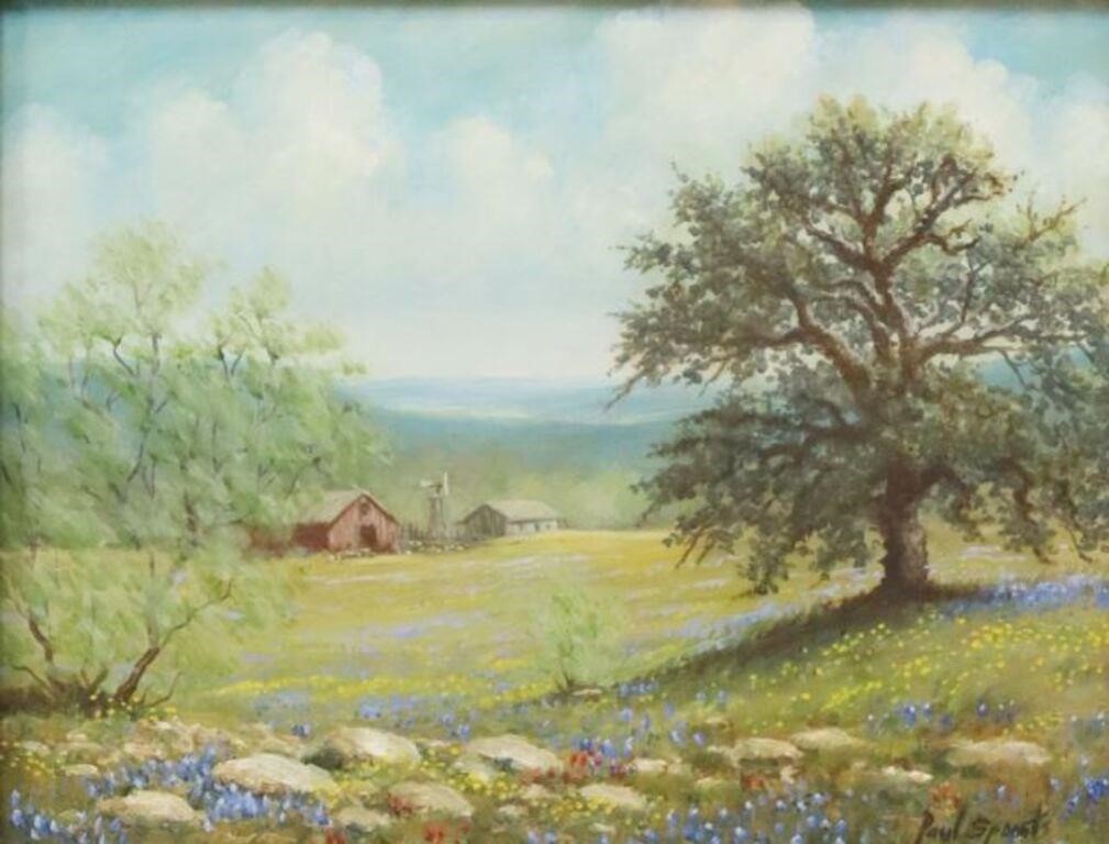 Appraisal: Framed oil on Masonite painting Hill Country Landscape with Bluebonnets