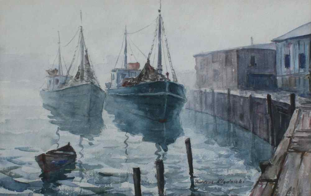 Appraisal: KLADNICKI Taddeus American Polish - New England Dockside Scene Watercolor