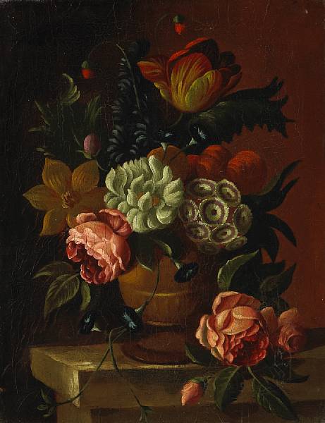 Appraisal: French School A still life of roses a tulip and