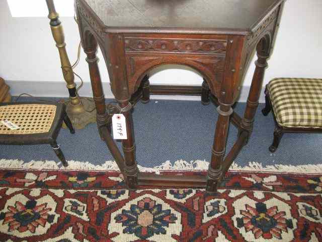 Appraisal: Oak Library Table octagon '' top carved '' tall