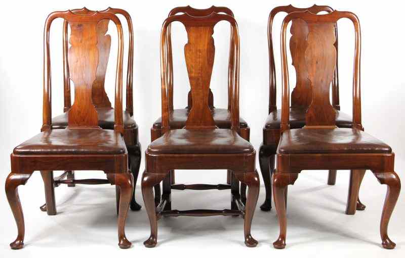 Appraisal: Set of Six Pug Moore Queen Anne Style Dining Chairsolid