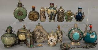 Appraisal: Sixteen silver mounted snuff bottles to include porcelain hardstone and