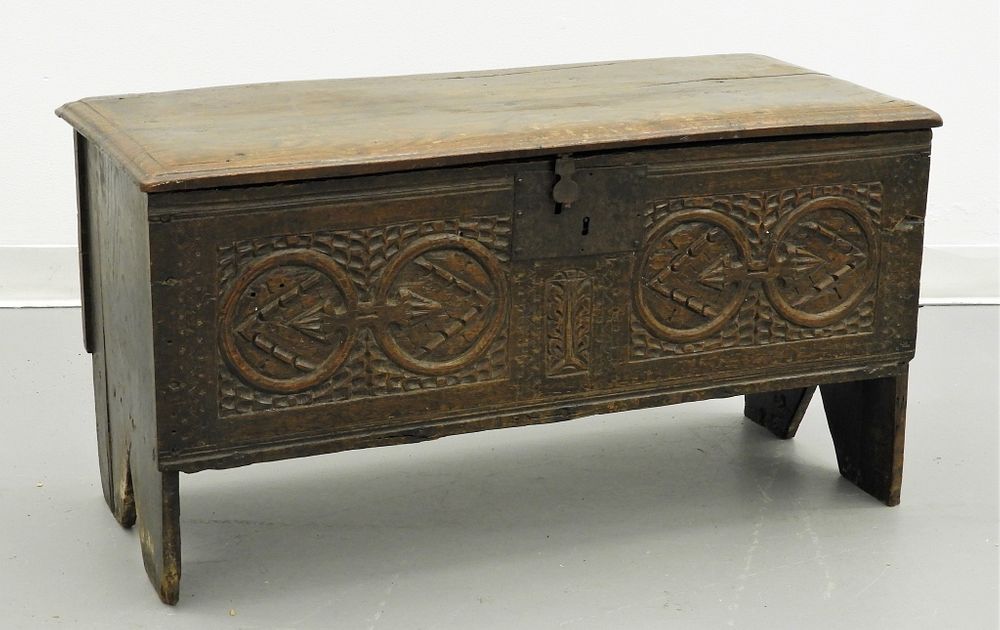 Appraisal: C English Colonial Carved Oak Blanket Chest England th Century