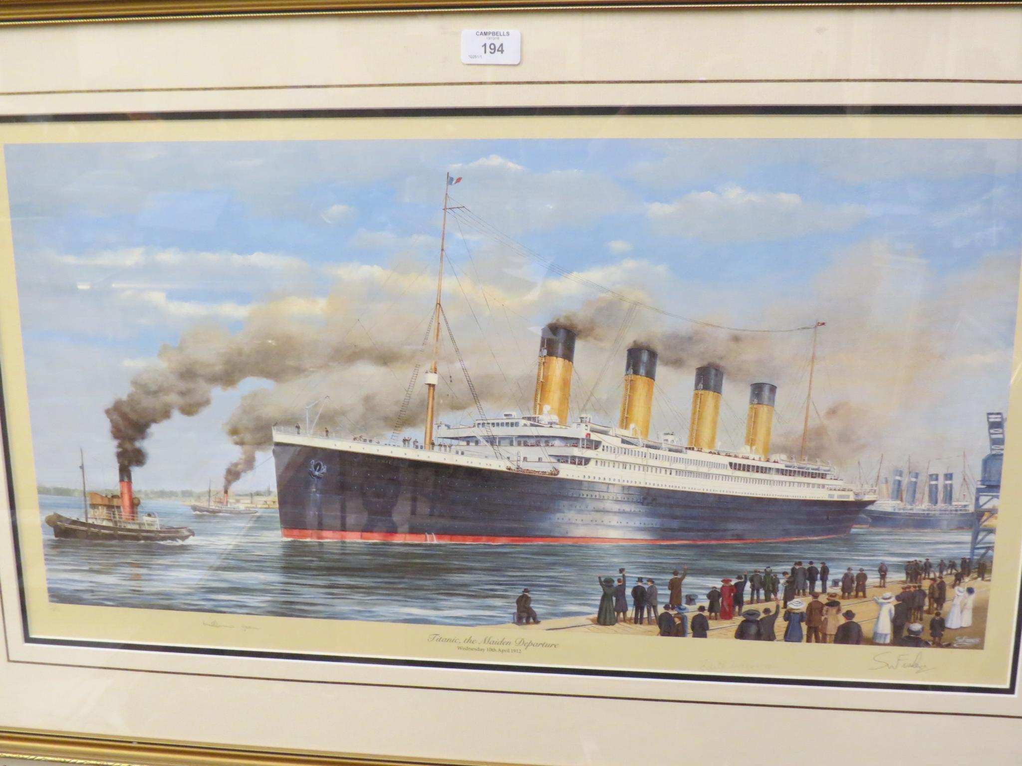 Appraisal: Signed Titanic print The Maiden Departure signed by survivors Millvina