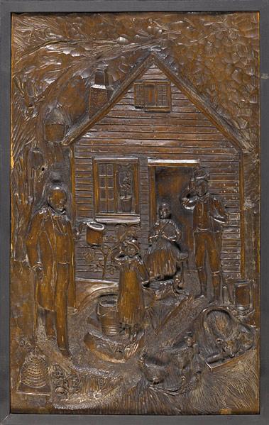 Appraisal: FOLK ART WOOD CARVING Landlord Collects the Rent depicting rural