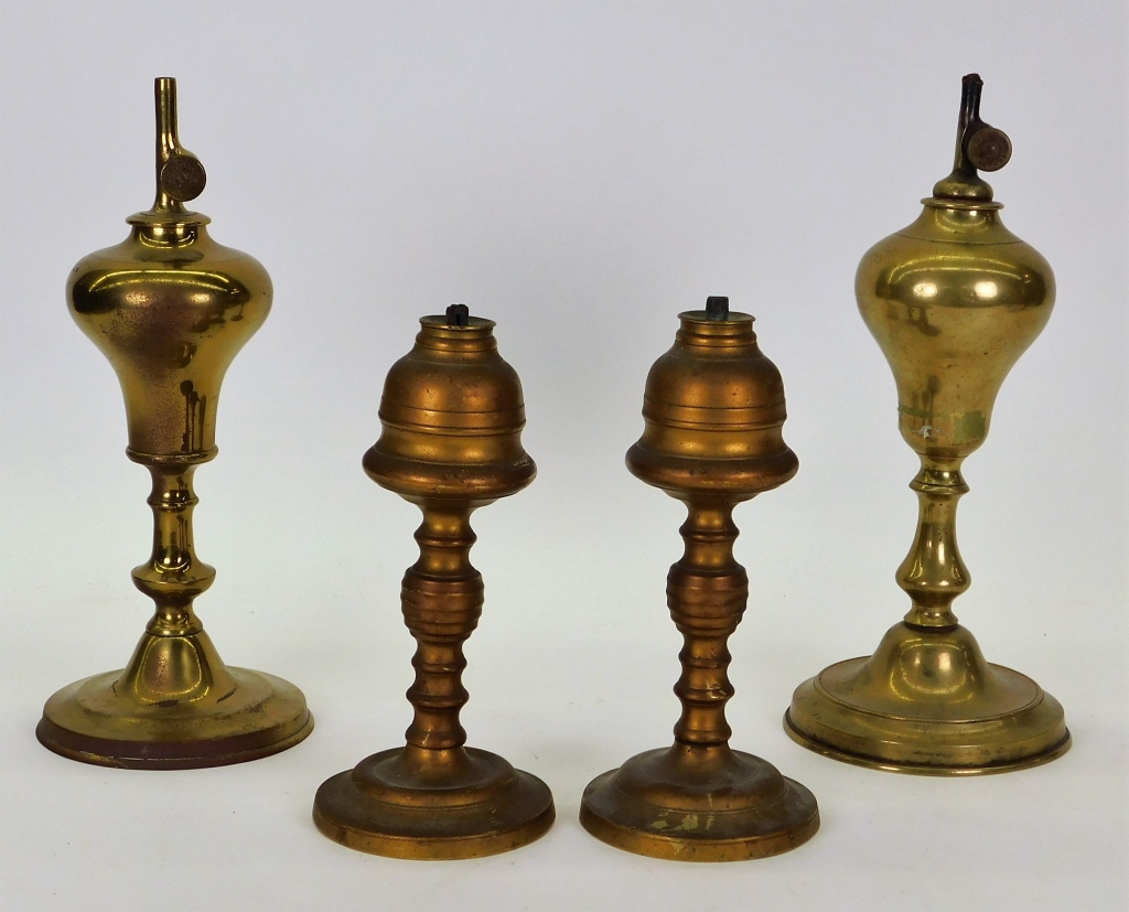 Appraisal: PC C FRENCH BRASS WHALE OIL LAMPS France th CenturyFour