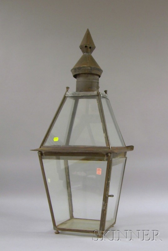 Appraisal: Large th Century Tin and Glass Street Lantern labeled W