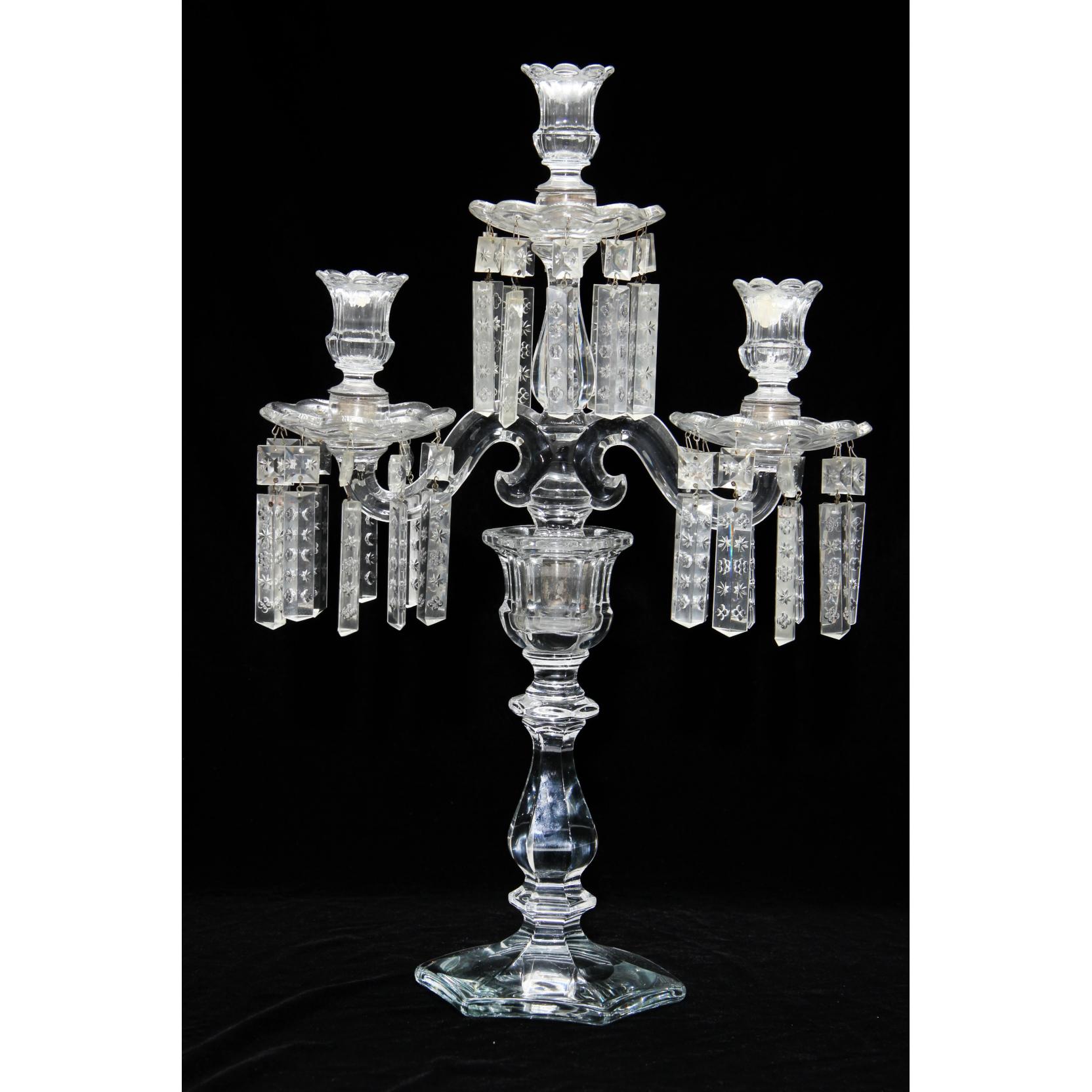 Appraisal: Vintage Drop Prism Candelabra att Heisey convertible triple or single