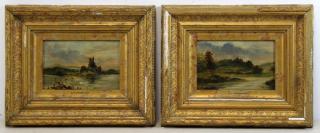 Appraisal: DAUBIGNY Pair of th C Oil on Board Europea Landscapes