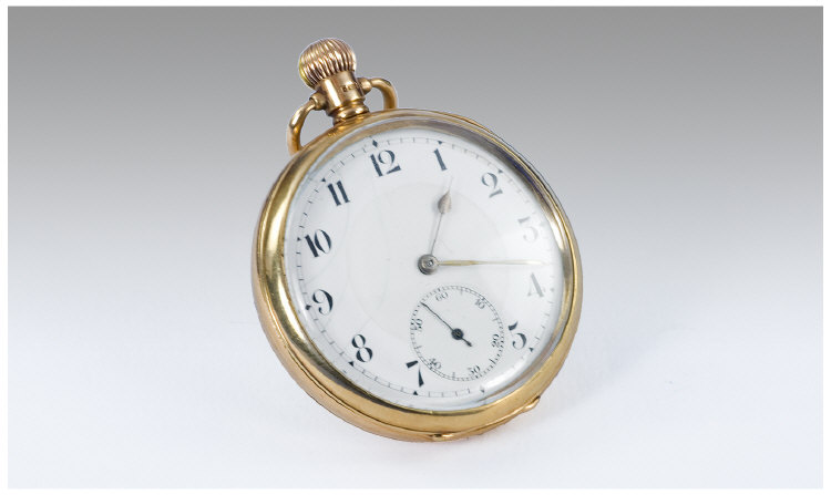 Appraisal: ct Gold Open Faced Pocket Watch White Enamelled Dial Arabic