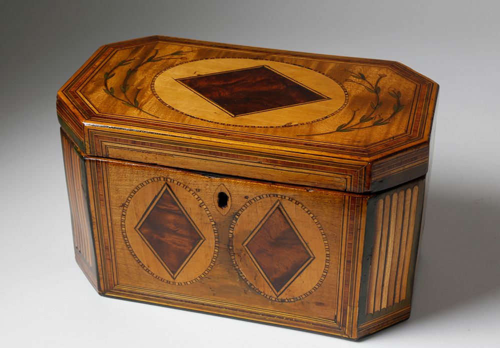 Appraisal: English Multi-Wood Inlaid Tea Caddy early th Century English Multi-Wood