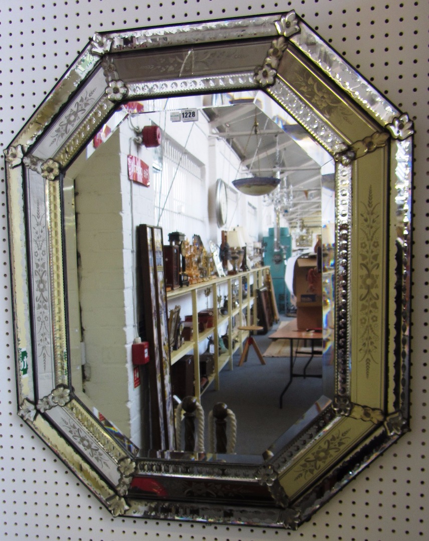 Appraisal: An early th century etched Venetian glass marginal wall mirror