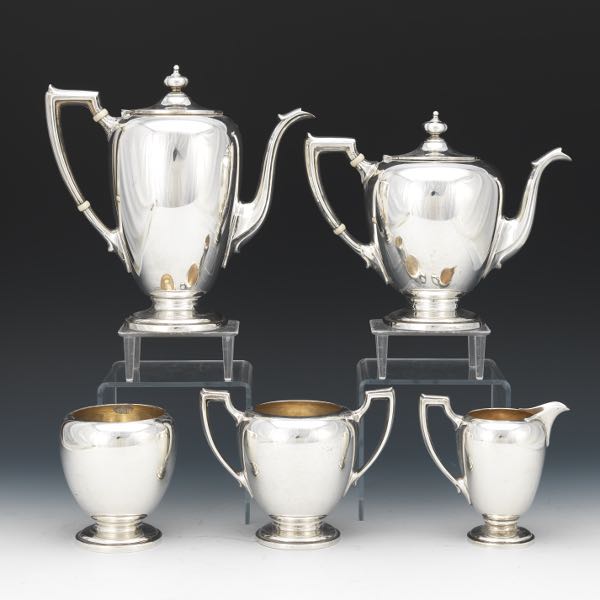 Appraisal: REED BARTON STERLING SILVER TEA COFFEE FIVE-PIECE SERVICE With angled