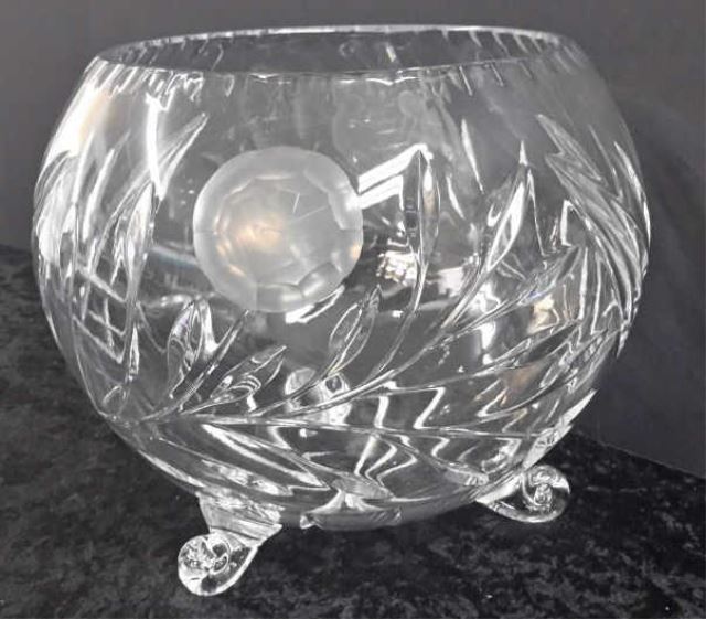 Appraisal: Lead Crystal Large Etched Crystal Rose Bowl Elegant cut and