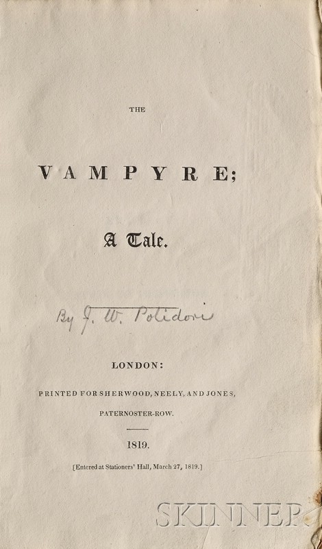 Appraisal: Polidori John William The Vampyre A Tale London printed for