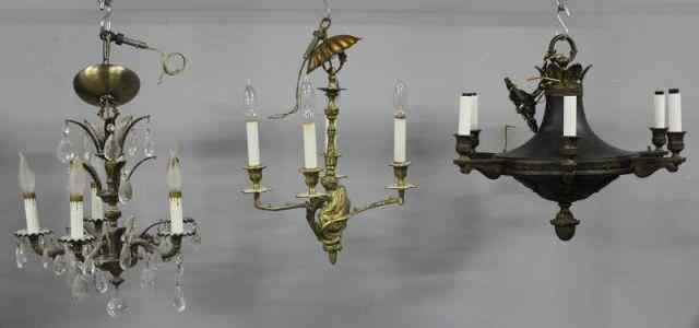 Appraisal: Vintage Empire Style Light Chandelier withTwo Color Patina A small