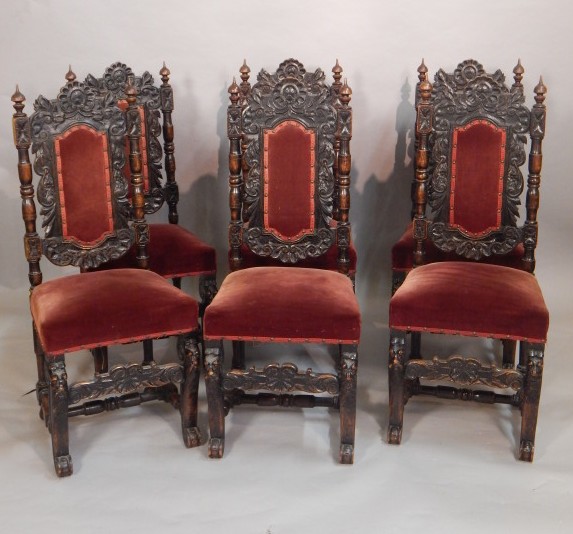 Appraisal: A set of six late Victorian ebonised oak dining chairs