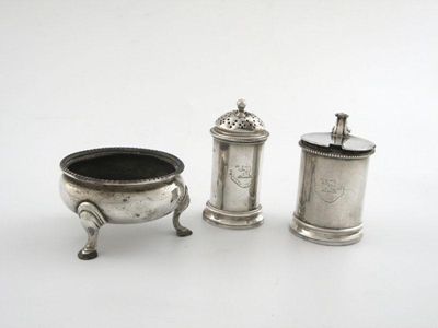 Appraisal: A Victorian condiment set all with bead borders comprising four