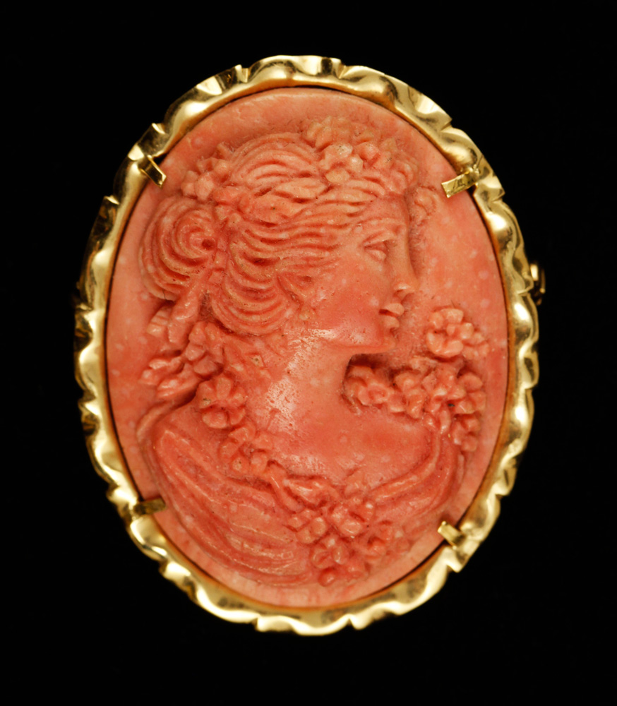 Appraisal: - K Carved Coral Cameo K yellow gold and carved