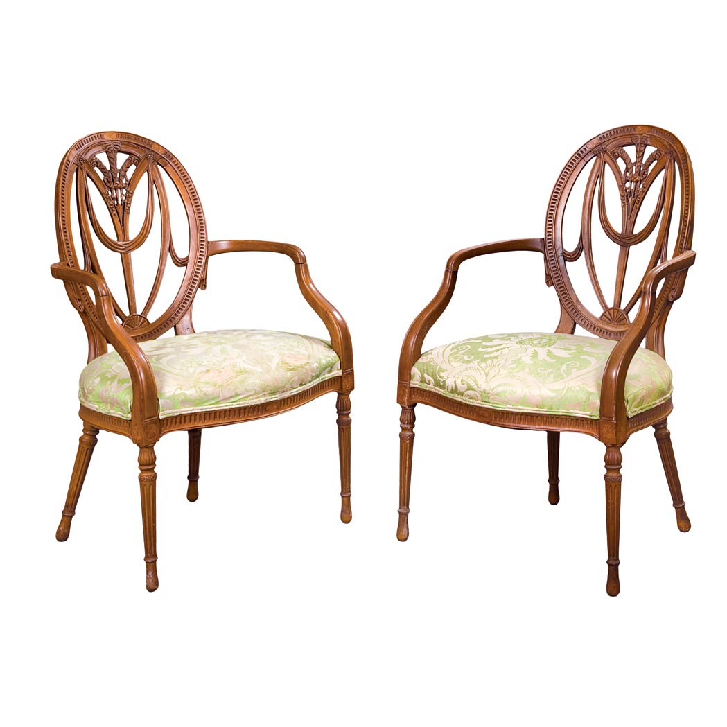 Appraisal: Pair of George III Style Mahogany Armchairs Each pierced oval