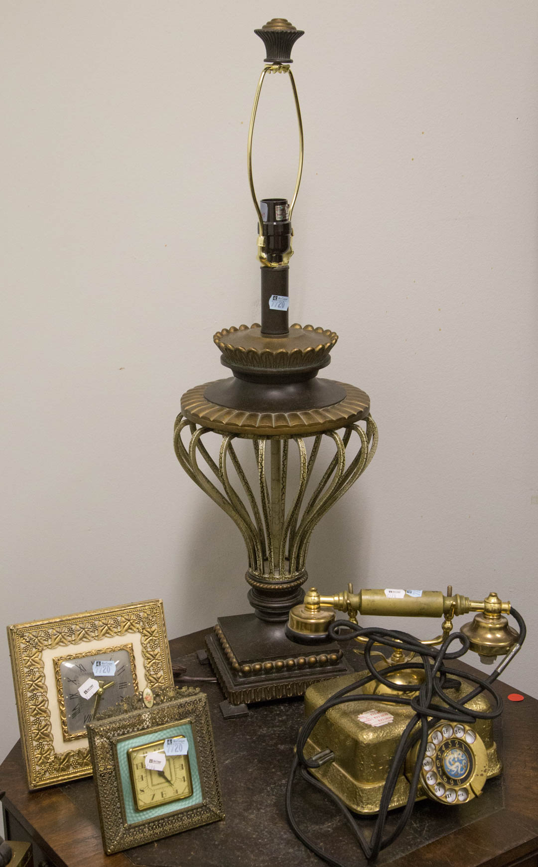 Appraisal: Assorted items including table lamp two dresser clocks and a