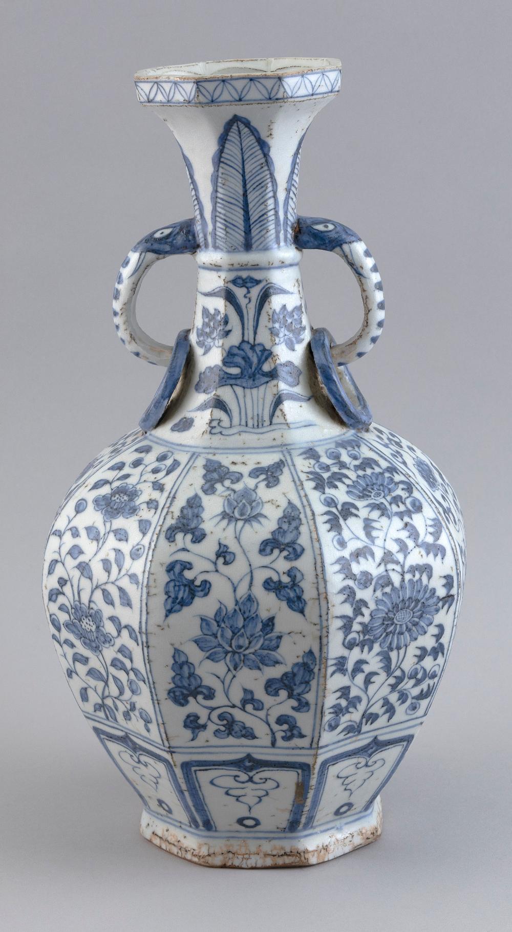 Appraisal: CHINESE BLUE AND WHITE PORCELAIN HEXAGONAL VASE LATE TH EARLY