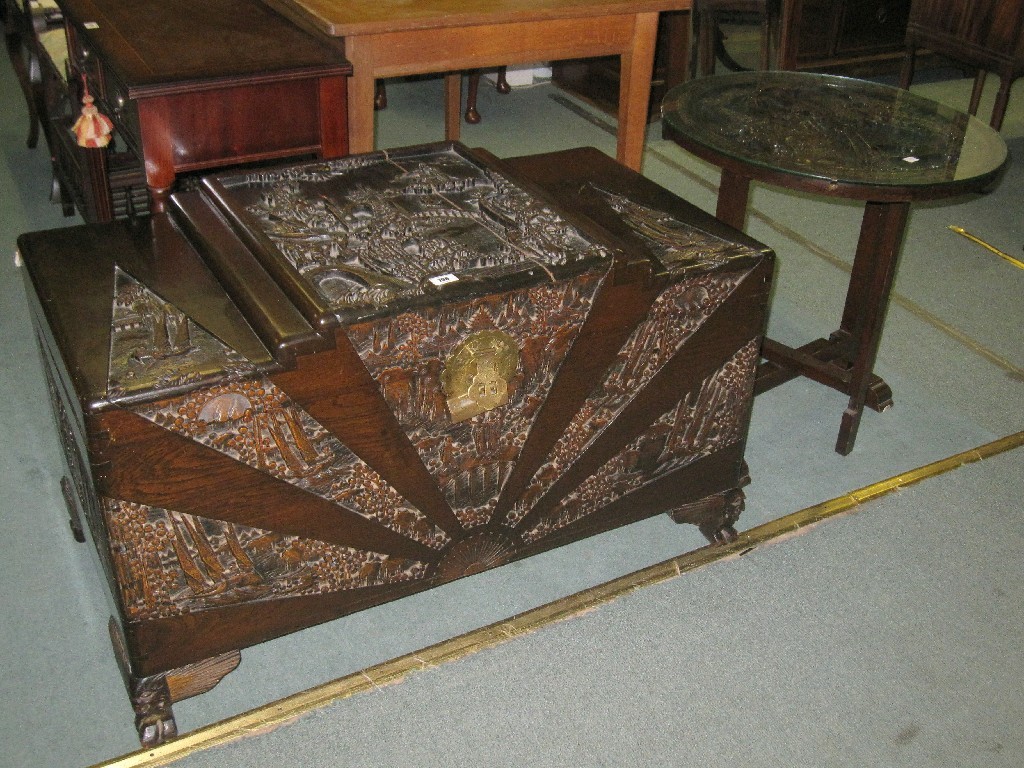 Appraisal: Lot comprising carved campherwood blanket box and a similar folding