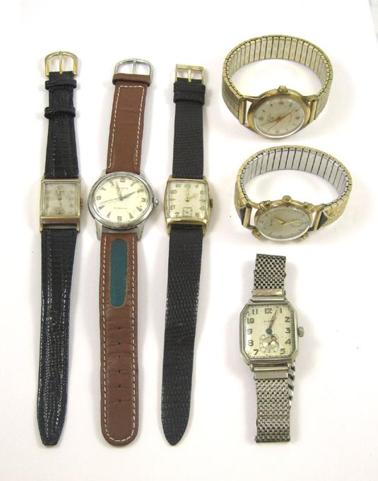 Appraisal: SIX VINTAGE WRISTWATCHES three are Elgin circa 's with rectangular