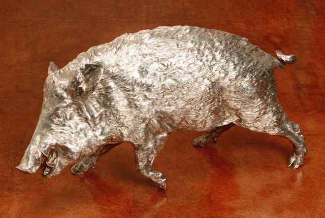 Appraisal: A SILVER FIGURE of a running wild boar long Edinburgh