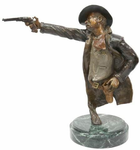 Appraisal: Western bronze sculpture Long Arm of the Law signed in