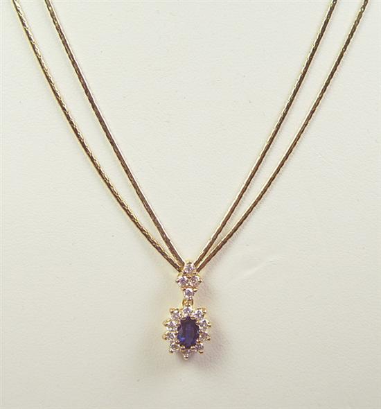 Appraisal: K Yellow Gold Sapphire Diamond Necklace k yellow gold chain