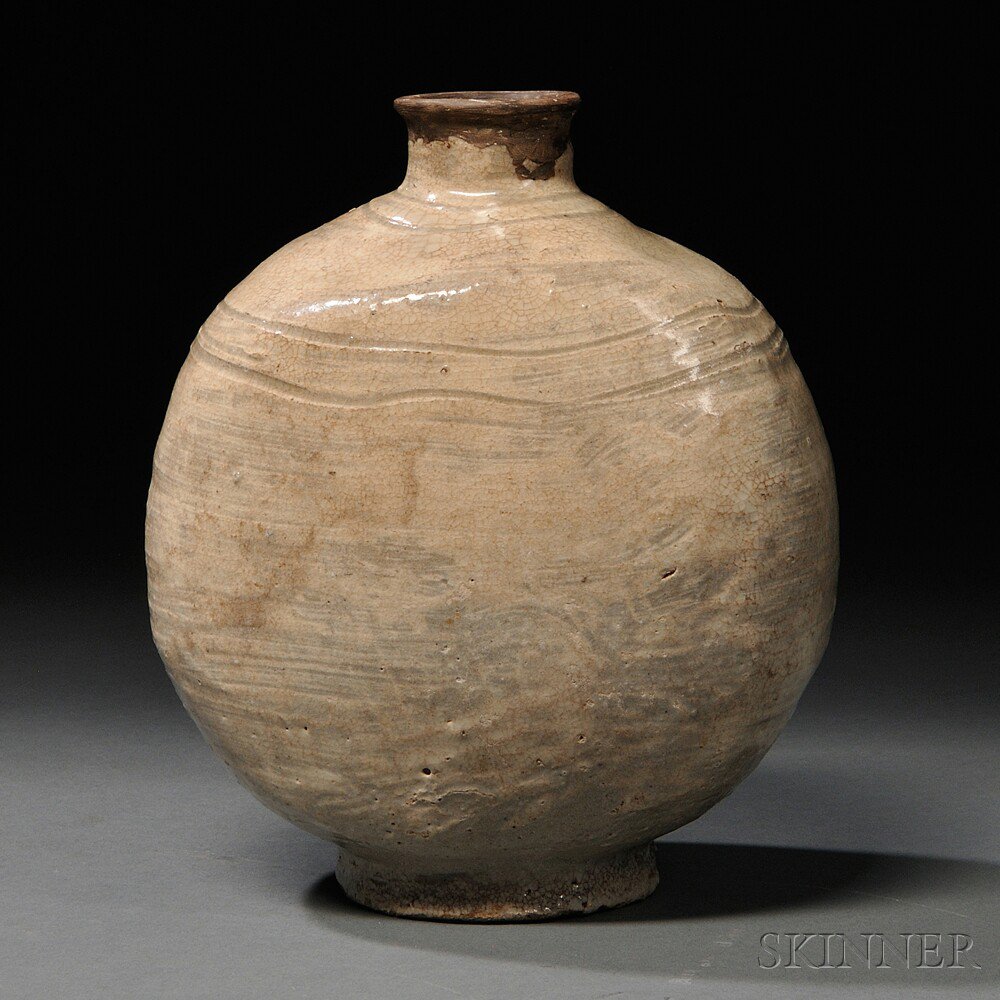 Appraisal: Buncheong Bottle Korea th th century flask-shape with rolled rim