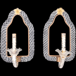 Appraisal: A Pair of Venetian Glass Girandole Mirrors Circa one example