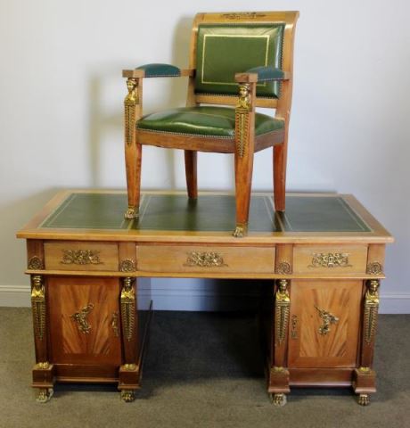 Appraisal: Fine Quality Bronze Mounted Leather Top Desk Chair From a