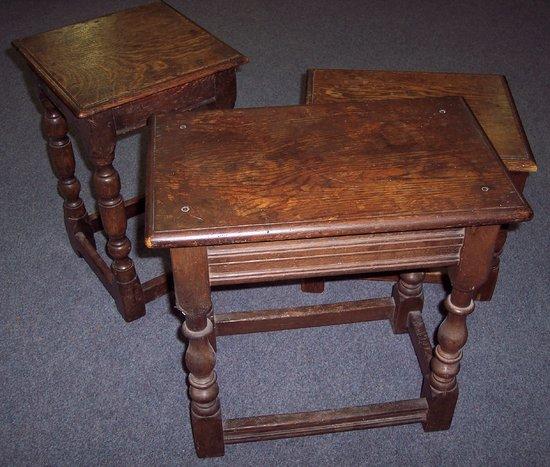 Appraisal: An oak joint stool cm wide and two small oak