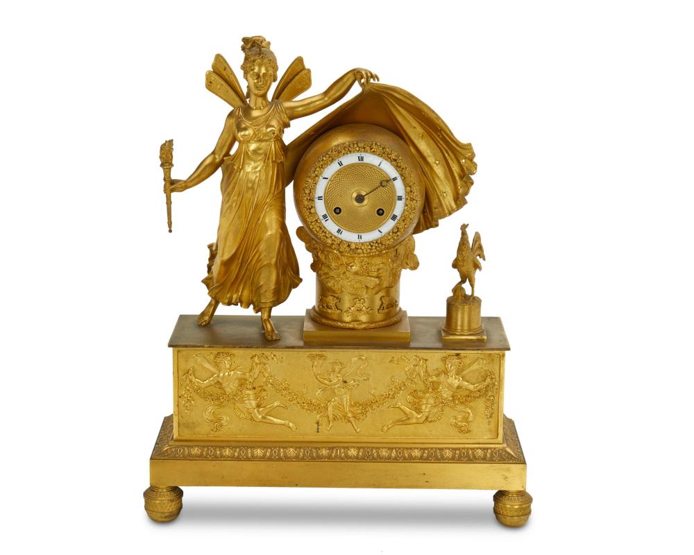 Appraisal: A FRENCH EMPIRE-STYLE GILT-BRONZE FAIRY MANTLE CLOCKA French Empire-style gilt-bronze