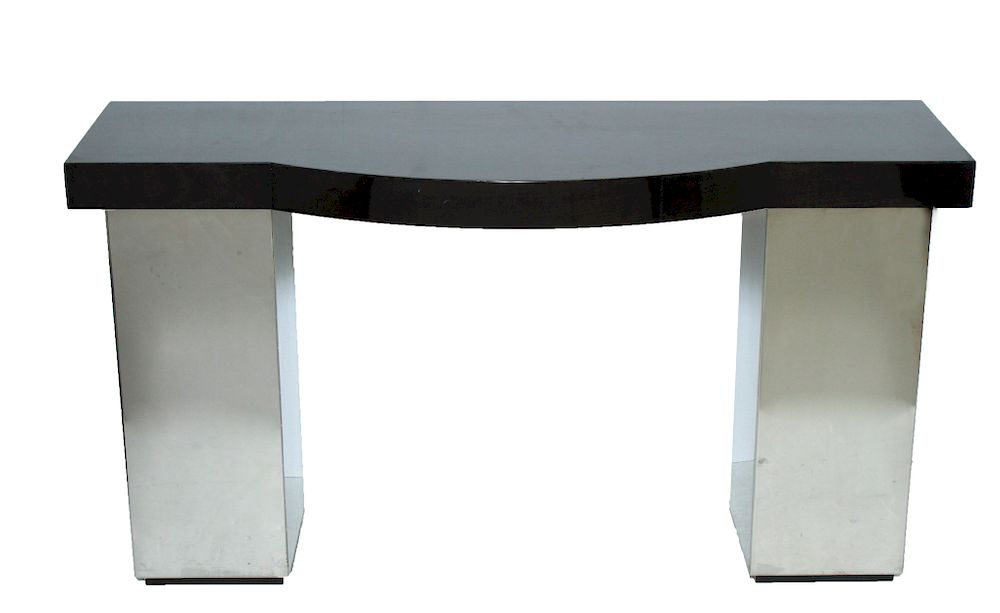 Appraisal: Mid-Century Modern Lacquer Chrome Console Mid-century modern console table with