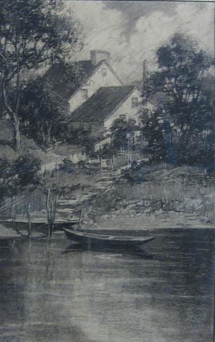 Appraisal: CHARLES SCHELL CORSON american - HOUSE ON THE RIVERBANK Charcoal