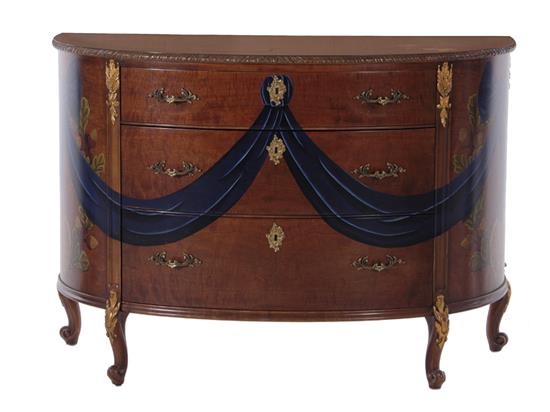 Appraisal: Continental style painted D-shape console cabinet label reading FEUILLE DE