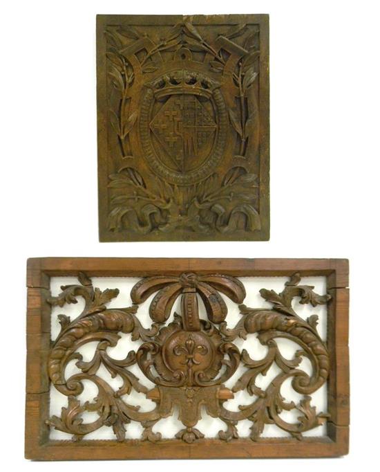 Appraisal: Two elaborately carved wooden wall panels first pierced panel mounted