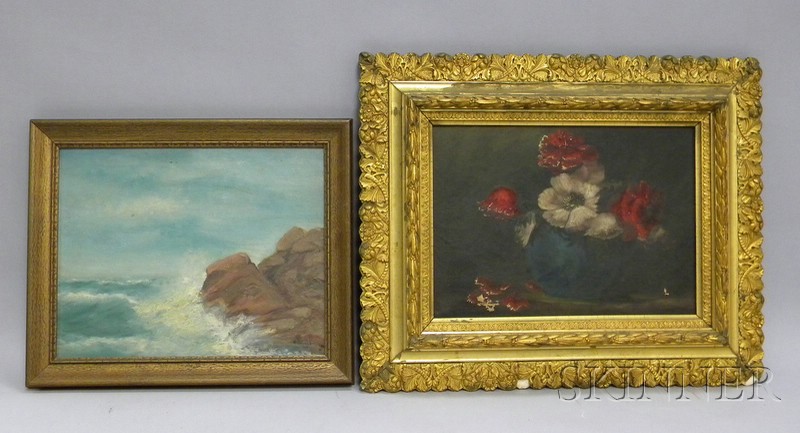 Appraisal: Framed American School Oil on Canvas Coastal Scene and Victorian